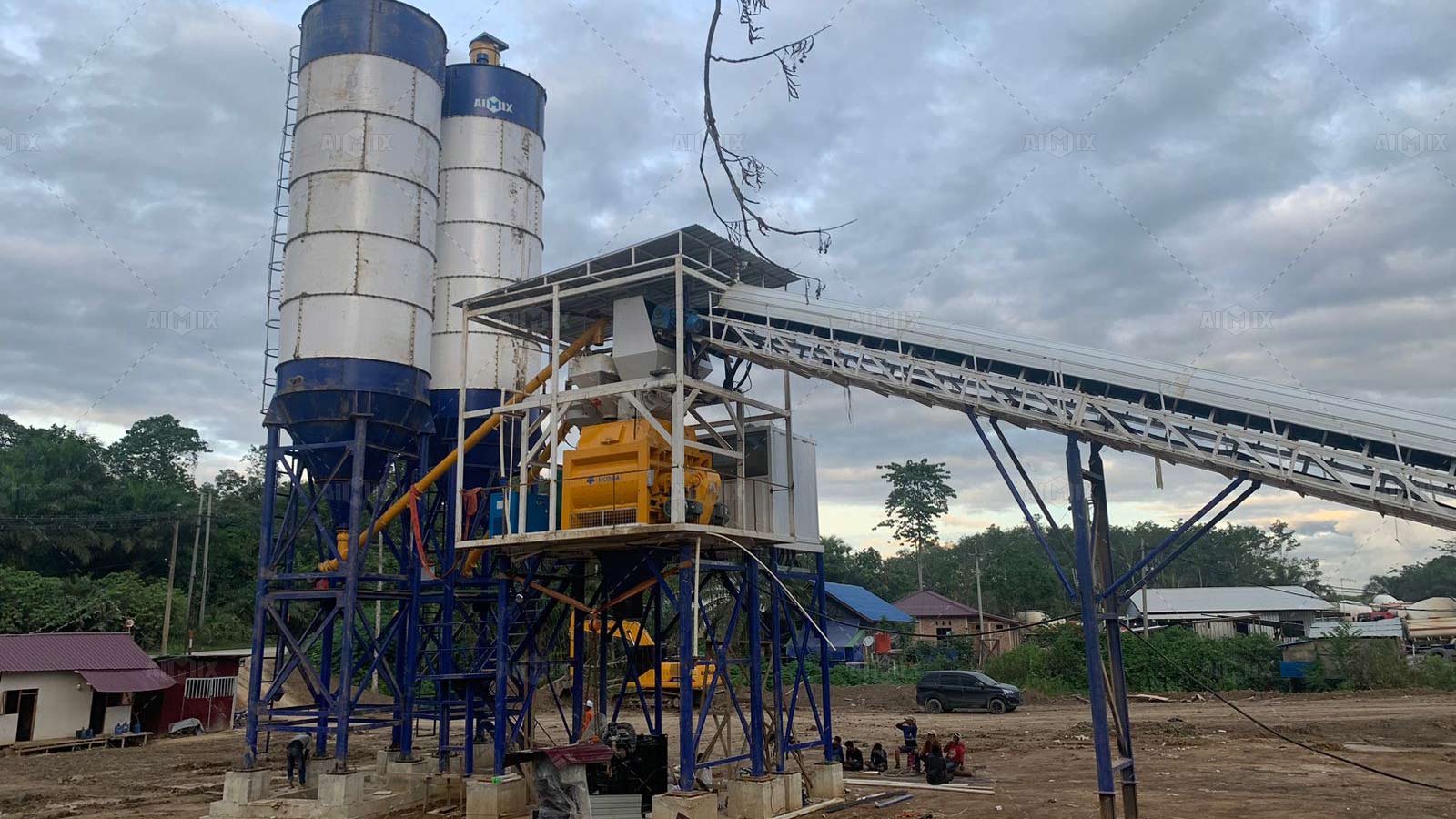 60 tph stationary concrete batching plant Indonesia on site