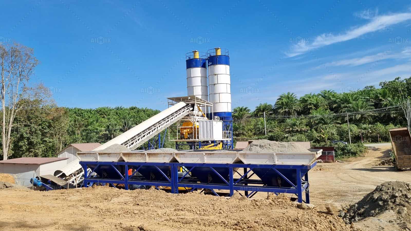 60 tph stationary concrete batching plant Indonesia producing process